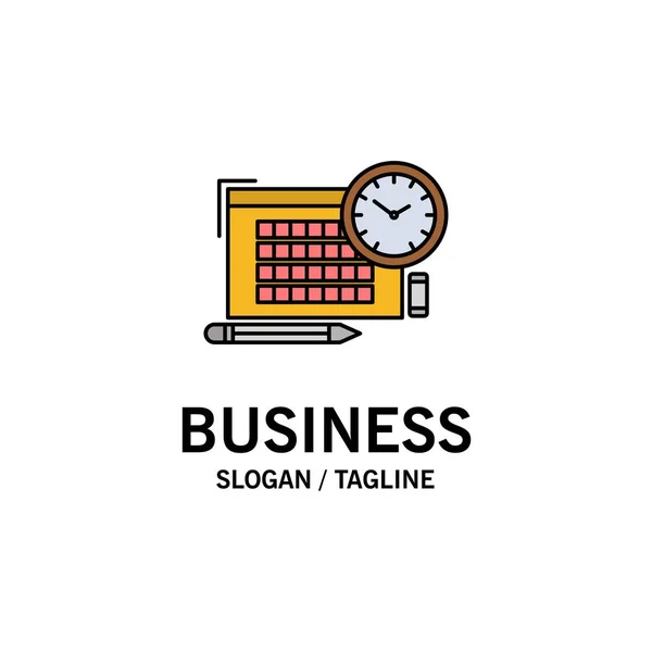 Plantilla de logotipo de negocio de tiempo, archivo, pluma y enfoque. Color plano — Vector de stock