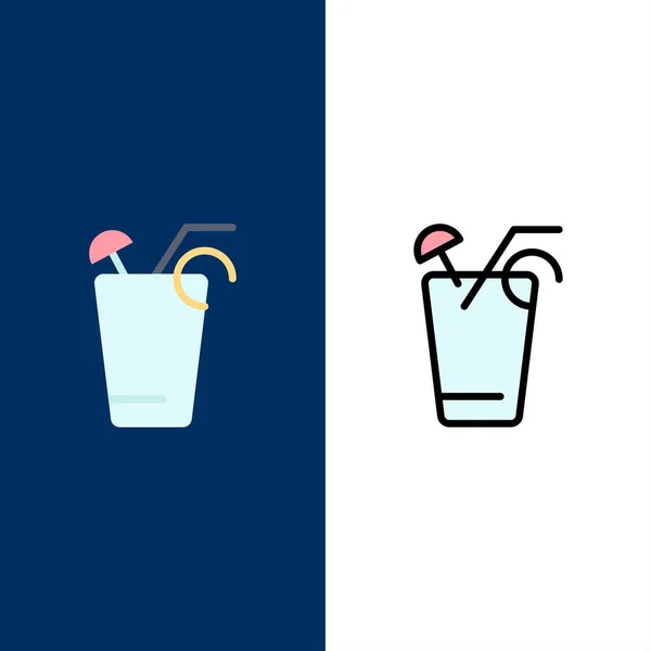 Saft, Trinken, Essen, Frühlingssymbole. flache und mit Linien gefüllte Symbole — Stockvektor