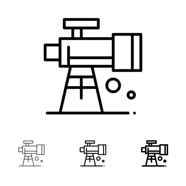 Astronomie, reikwijdte, ruimte, telescoop vet en dun zwart lijn pictogram — Stockvector