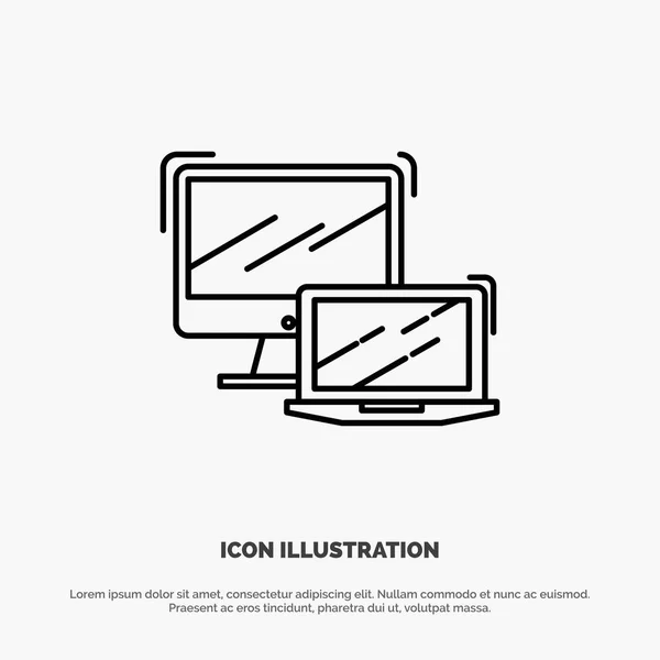 Ordenador, Negocio, Ordenador portátil, MacBook, Vector de iconos de línea de tecnología — Vector de stock