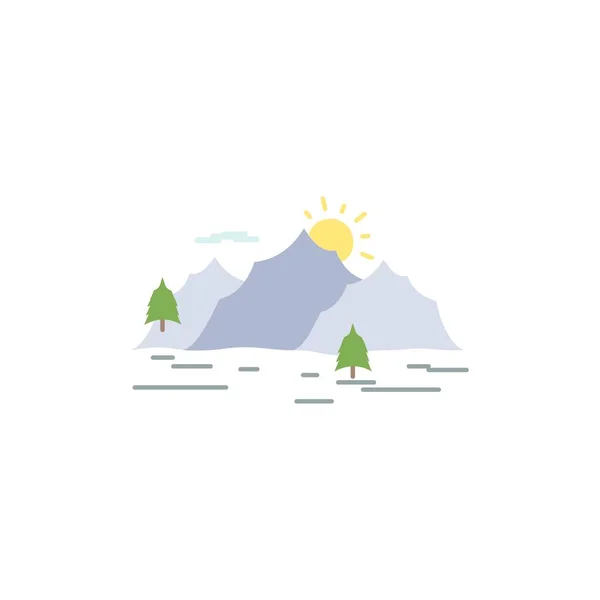 Hora, kopec, krajina, příroda, strom plochý barevný vektor — Stockový vektor