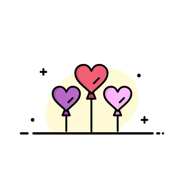 Coração, Balão, Love Business Flat Line Filled Icon Vector Bann — Vetor de Stock