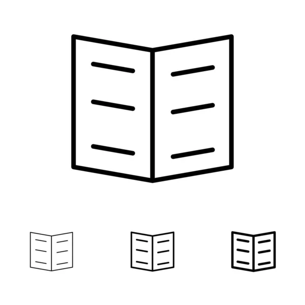 Könyv, könyvjelző, oktatás merész és vékony fekete vonal ikonkészlet — Stock Vector