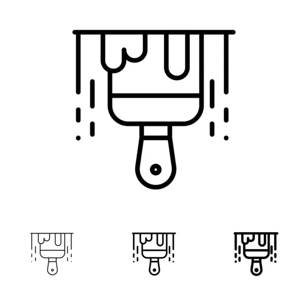 ブラシ、建設、ペイント太字と細い黒線アイコンセット — ストックベクタ