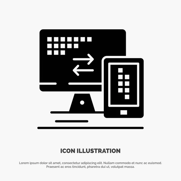 Számítógép, monitor, mobil, sejt szilárd fekete Glyph ikon — Stock Vector