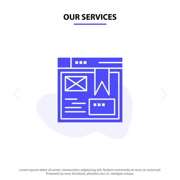 Nos services Mise en page, Web, Conception, Site Web Solid Glyph Icon Web c — Image vectorielle