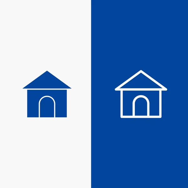 Edilizia, tubo flessibile, casa, linea di negozi e icona Glyph Solid Blue banne — Vettoriale Stock