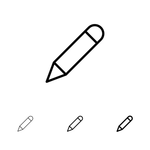 Lápis, Estudo, Escola, Escrever negrito e fino conjunto de ícones de linha preta —  Vetores de Stock
