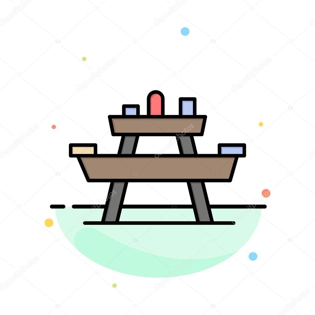 Bench, Food, Park, Seat, Picnic Abstract Flat Color Icon Templat