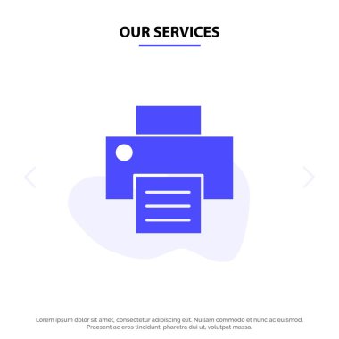 Hizmetlerimiz Yazıcı, Baskı, Baskı Katı Glyph Icon Web kartı 