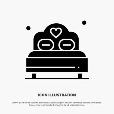 Yatak, Aşk, Kalp, Düğün katı Glyph Icon vektör