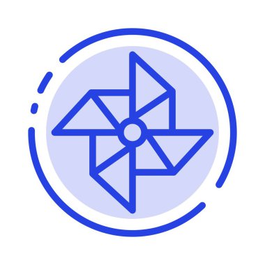 Bahar, Rüzgar, Yel Değirmeni Mavi Noktalı Çizgi Hattı Simgesi