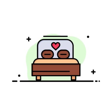 Yatak, Aşk, Kalp, Düğün İş Logo Şablonu. Düz Renk