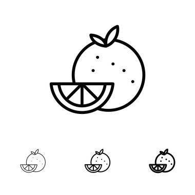 Turuncu, Gıda, Meyve, Madrigal Kalın ve ince siyah çizgi simge seti