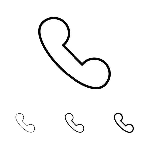 Καλέστε, εισερχόμενη, τηλέφωνο έντονη και λεπτή μαύρη γραμμή εικονίδιο Set — Διανυσματικό Αρχείο
