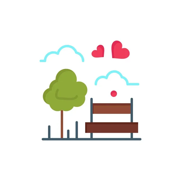 ปาร์ค, ต้นไม้, ม้านั่ง, ความรัก, ไอคอนสีแบนกลางแจ้ง เวกเตอร์ไอคอน b — ภาพเวกเตอร์สต็อก