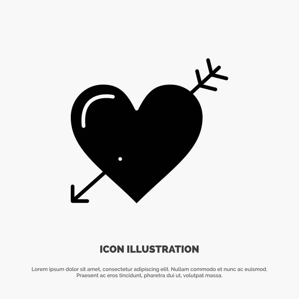 Corazón, Flecha, Vacaciones, Amor, San Valentín sólido Glifo icono vector — Vector de stock