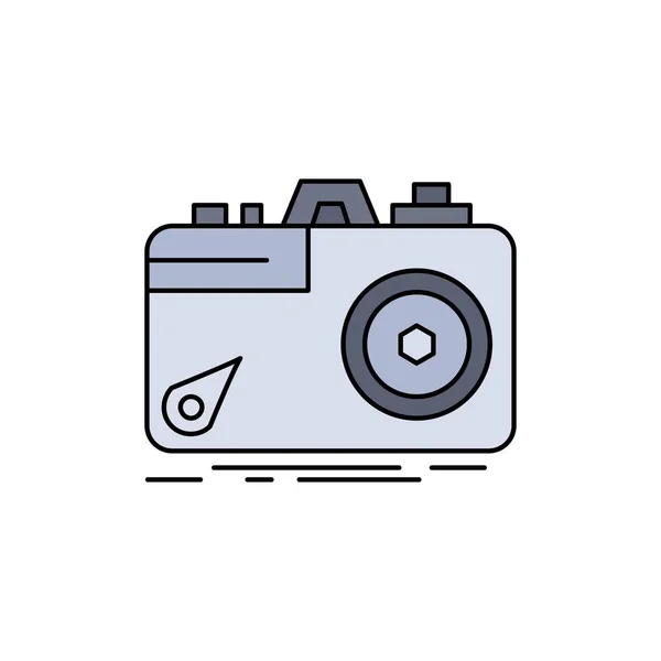 Câmera, fotografia, captura, foto, abertura Flat Color Icon Ve — Vetor de Stock