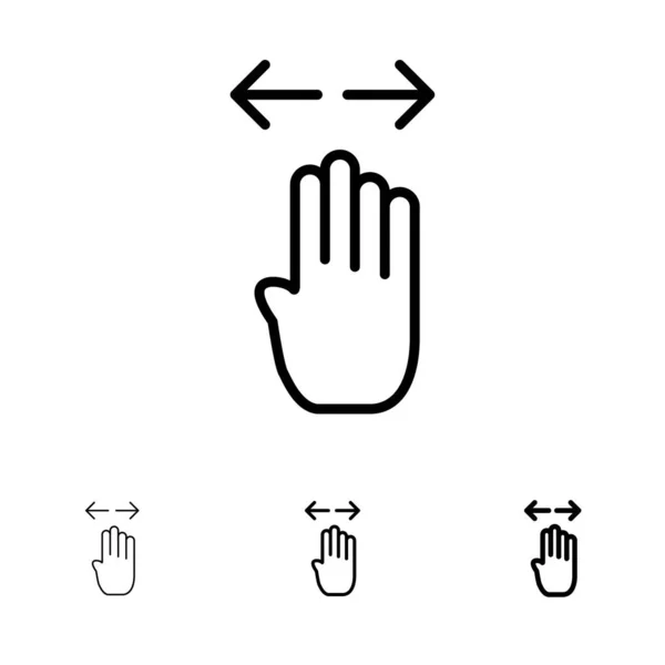Vier, Hand, Finger, links, rechts fett und dünne schwarze Linie Symbol se — Stockvektor