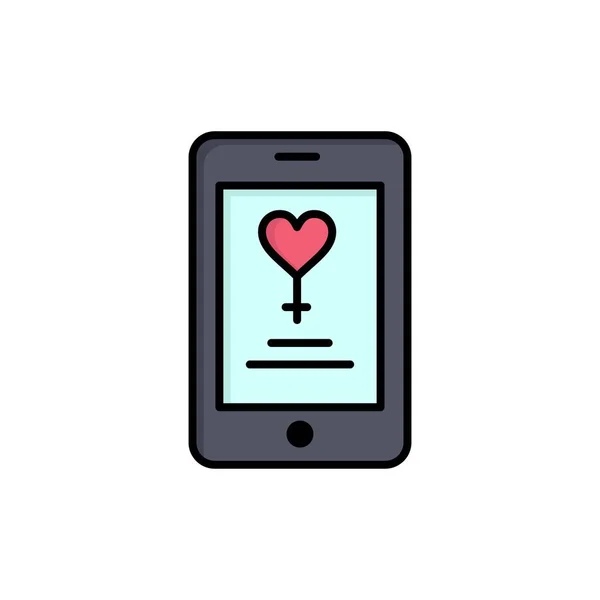 App Mobile Love Lover Flat Color Icon Vector Icon Banner — Stock Vector