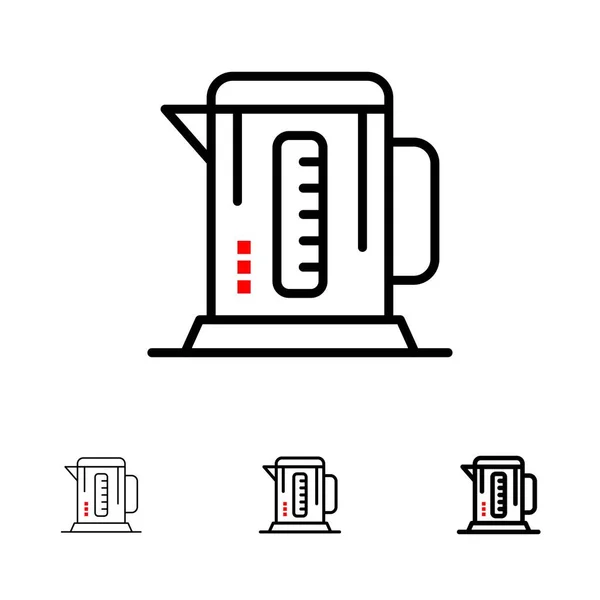 Kocioł, Kawa, maszyna, Hotel pogrubienie i cienka Czarna linia ikona zestaw — Wektor stockowy