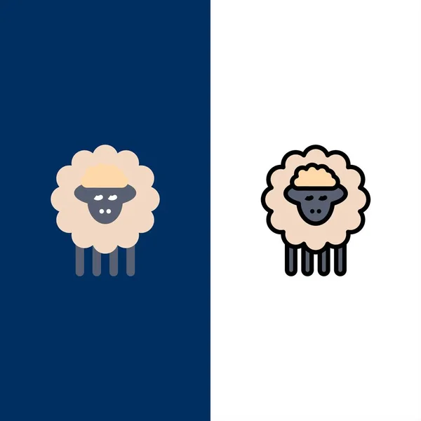 Carneiro, carneiro, ovelha, ícones da primavera. Conjunto de ícones planos e preenchidos em linha —  Vetores de Stock