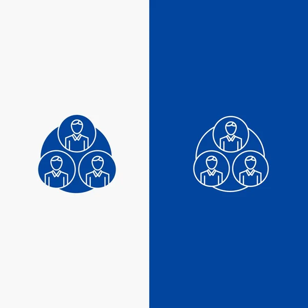 Staff, Gang, Clone, Circle Line and Glyph Solid icon Blue banner — 图库矢量图片