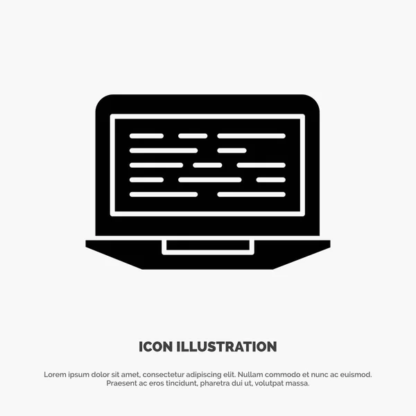 Laptop, kódolás, kód, képernyő, számítógép-tömör Glyph Icon vektor — Stock Vector