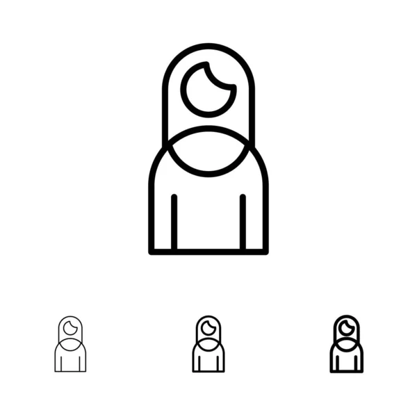 Mujeres, Madre, Niña, Dama Negrita y delgada línea negra icono conjunto — Vector de stock