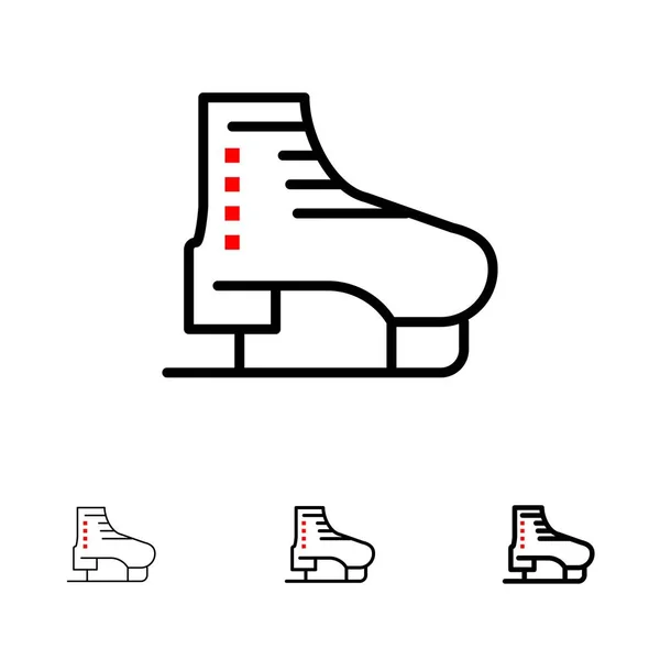 靴子， 冰， 滑板， 滑板， 滑冰大胆和细黑线图标 — 图库矢量图片