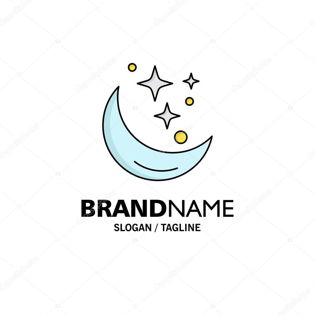 Moon, Night, star, weather, space Flat Color Icon Vector