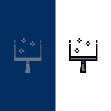 Süpürge, Dustpan, Süpürme Simgeleri. Düz ve Çizgi Dolu Simge Seti Vect