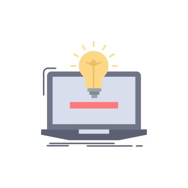 dizüstü bilgisayar, çözüm, fikir, ampul, çözüm Düz Renk Simge Vektör