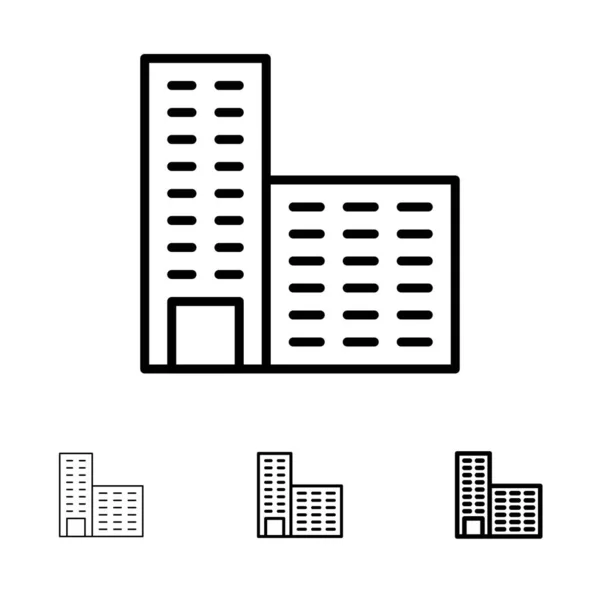 Architektur, Bauen, Bau kühne und dünne schwarze Linie ic — Stockvektor