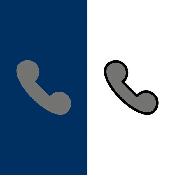 Volání, příchozí a telefonní ikony. Sada ikon plochý a plný čára — Stockový vektor