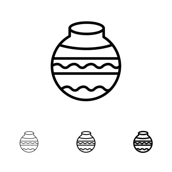 Pot, Sabbia, Acqua, Pongal, Festival Grassetto e sottile linea nera icona — Vettoriale Stock