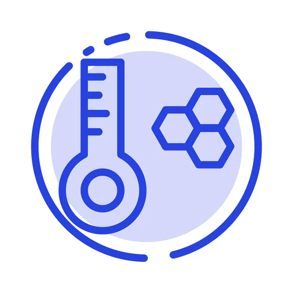 Temperatuur, temperatuur meter, thermometer blauwe gestippelde lijn Lin — Stockvector