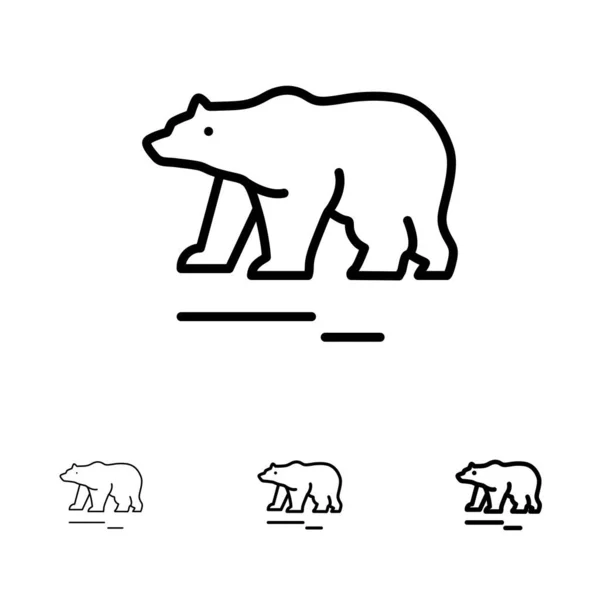 Dierlijke, Bear, Polar, Canada vette en dunne zwarte lijn icon set — Stockvector