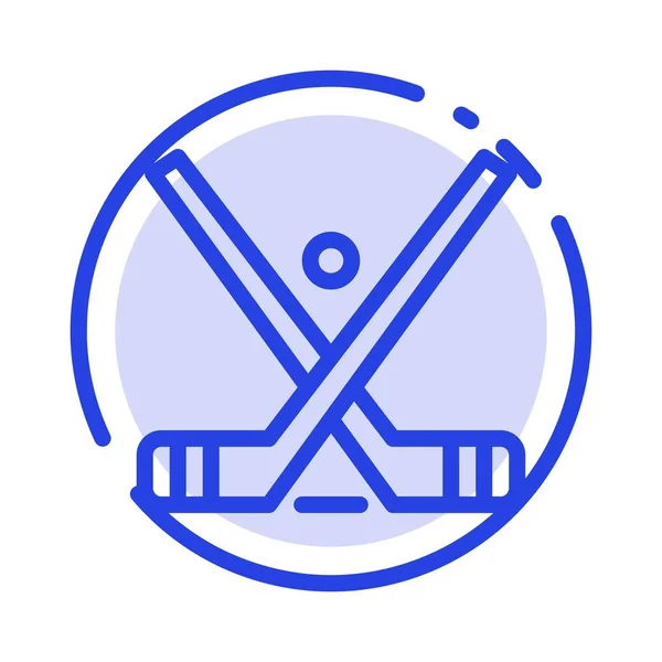 Emblema, hockey, hielo, palillo, palos azul punteado línea icono — Archivo Imágenes Vectoriales
