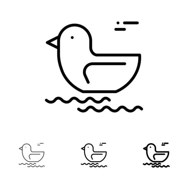 Pato, Río, Canadá Negrita y delgada línea negra icono conjunto — Vector de stock