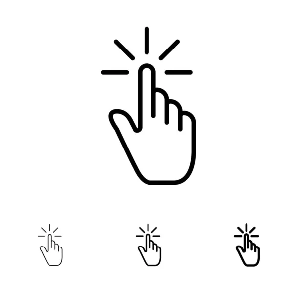 Kattintson, ujj, gesztus, gesztusok, kéz, érintse meg a félkövér és vékony fekete — Stock Vector