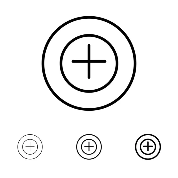その他 プラス太字と細い黒線のアイコンセット — ストックベクタ