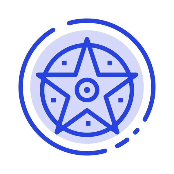Pentáculo, Satánico, Proyecto, Estrella Azul Línea punteada Icono — Vector de stock