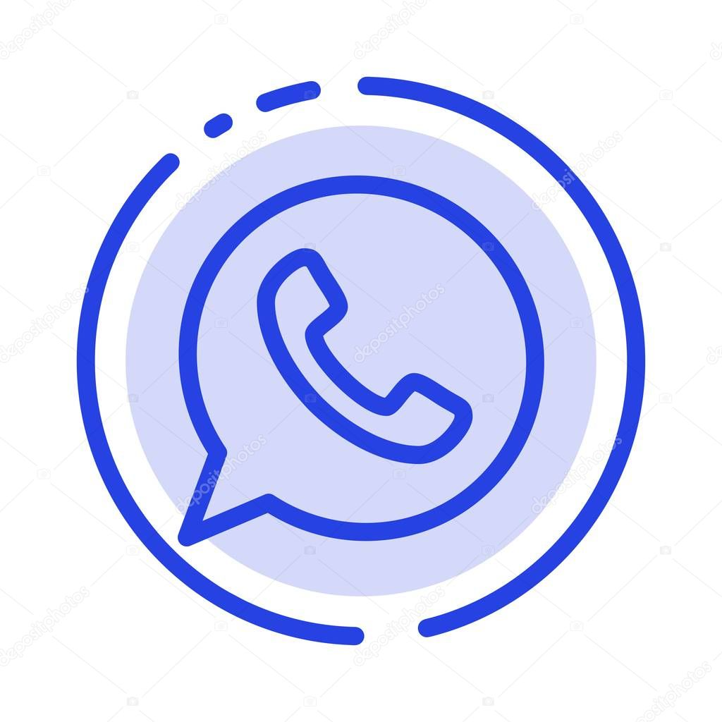 App, Chat, Telephone, Watts App Blue Dotted Line Line Icon