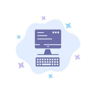 Bilgisayar, Klavye, Monitör, Soyut Clo Üzerinde Bilgi İşlem Mavi Simge