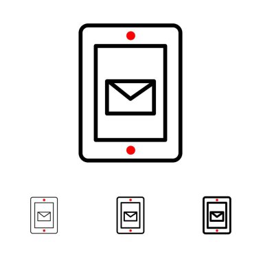 Mobil, Sohbet, Servis, Destek Kalın ve ince siyah çizgi simgesi seti