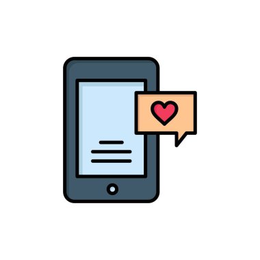 Mobil, Sohbet, Sohbet Bubble, Love Chat Düz Renk Simgesi. Vektör ic