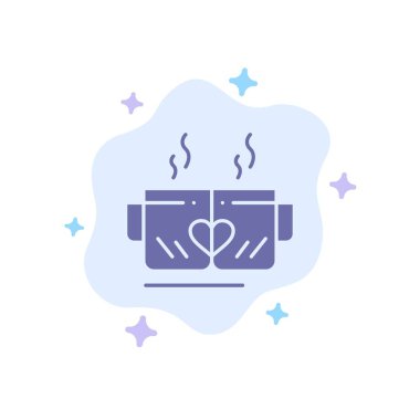 Çay, Fincan, Aşk, Kalp, Soyut Bulut Backg Üzerinde Düğün Mavi Simge