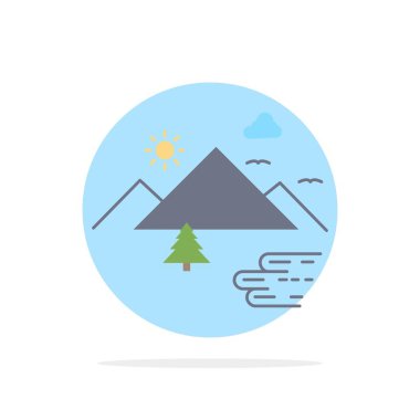 Dağlar, Doğa, Açık, Bulutlar, Güneş Yassı Renk Simgesi Vektör