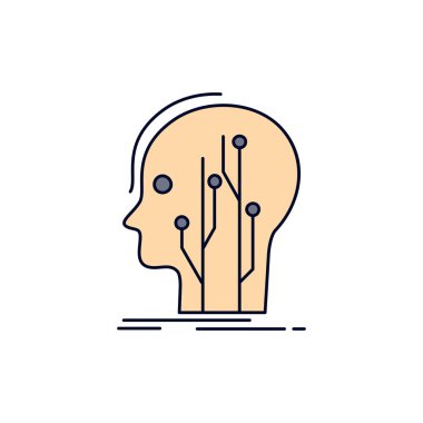 Veri, baş, insan, bilgi, ağ Düz Renk Simge Vektör